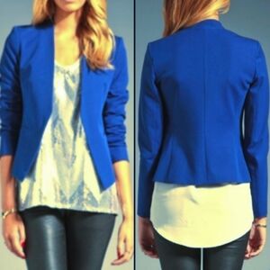 New Theory Lanai Bistretch Twill Jacket Blazer Bright Blue Size 10